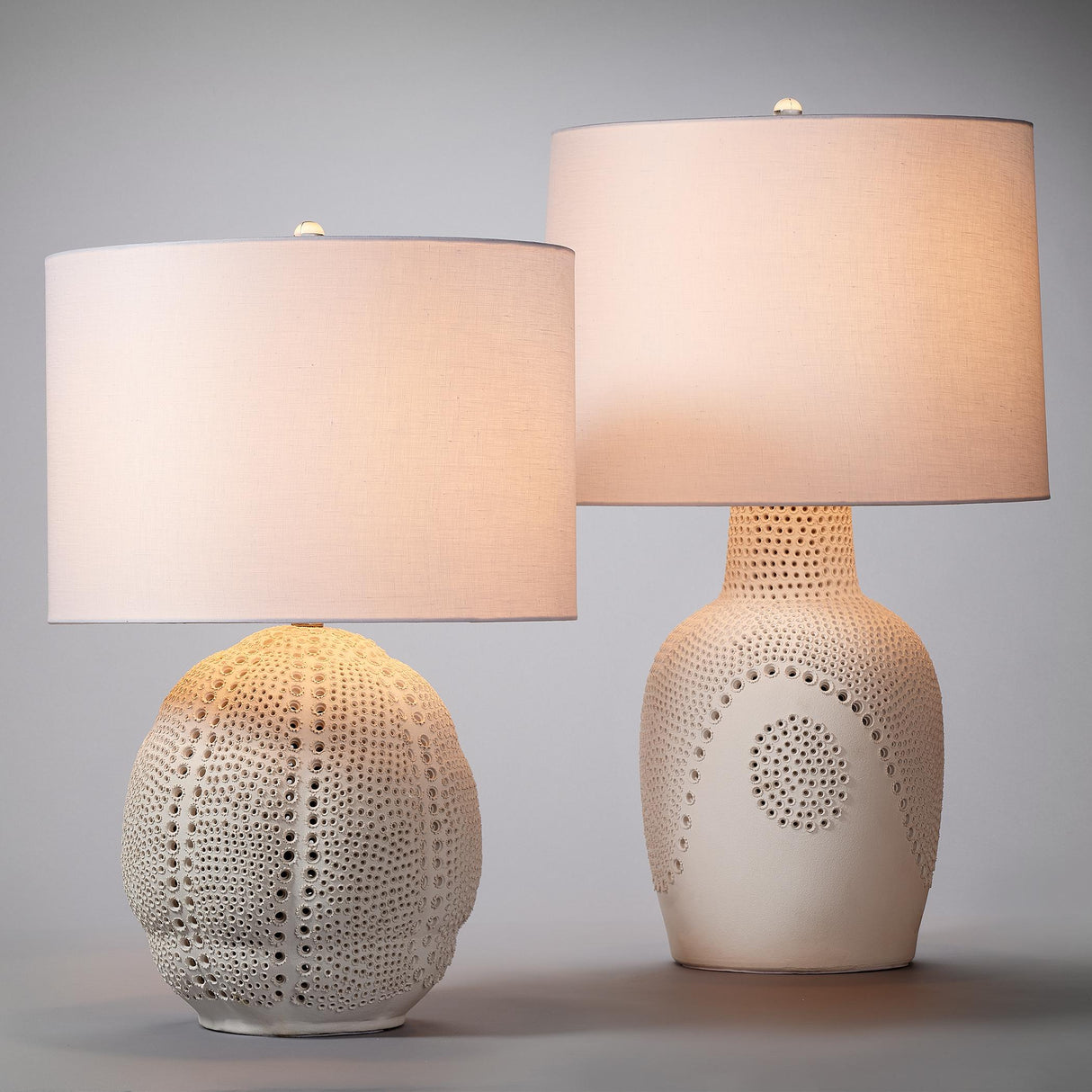 Jamie Young Lunar Polyresin Table Lamp with Linen Shade, White