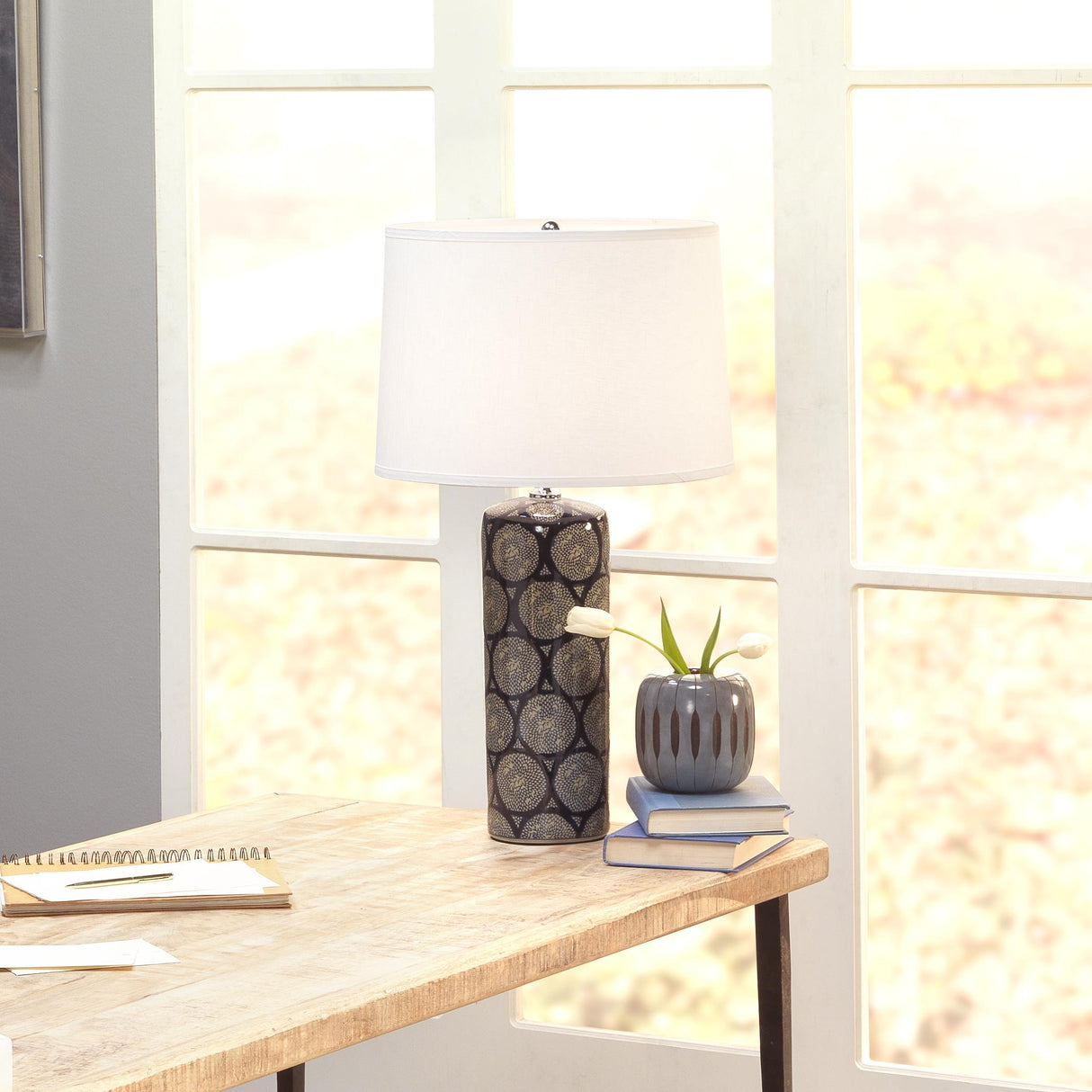 Jamie Young Neva Ceramic Table Lamp with Linen Shade