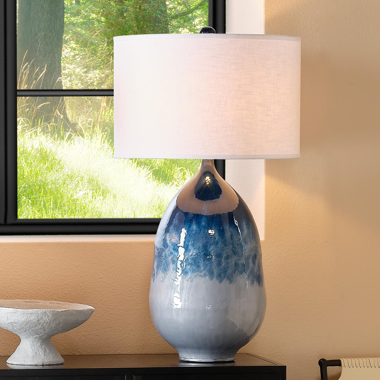 Jamie Young Twilight Iron Table Lamp with Linen Shade, Blue Ombre