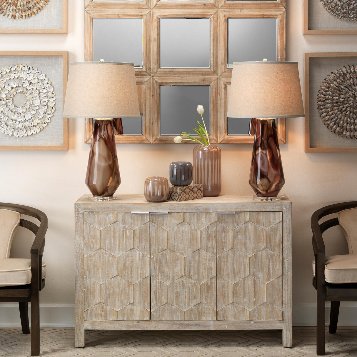 Jamie Young Watercolor Glass Table Lamp with Linen Shade