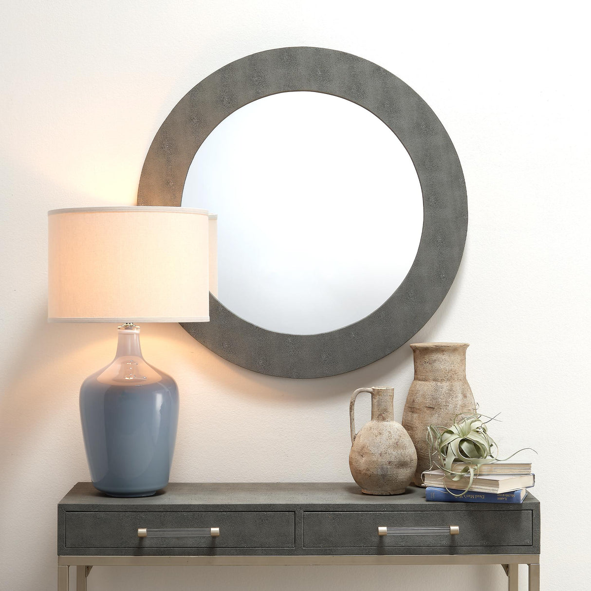 Jamie Young Chester Shagreen Round Mirror, Grey