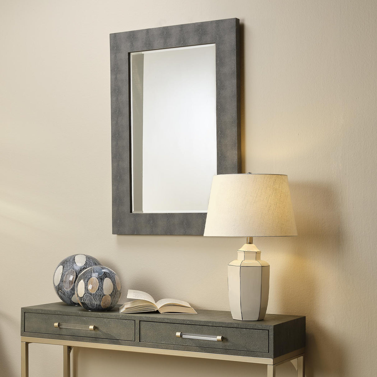 Jamie Young Structure Shagreen Rectangle Mirror, Grey