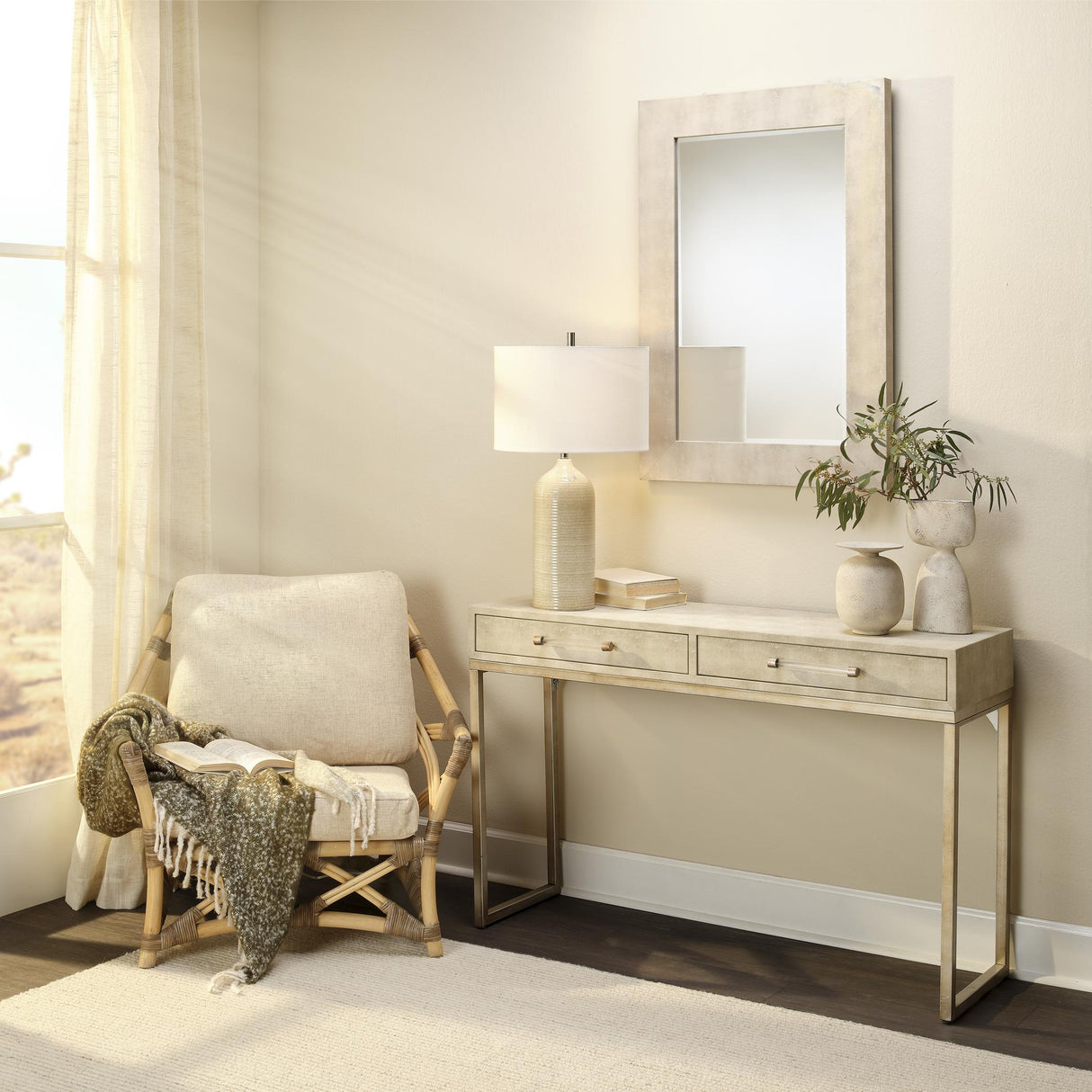 Jamie Young Structure Shagreen Rectangle Mirror, Ivory