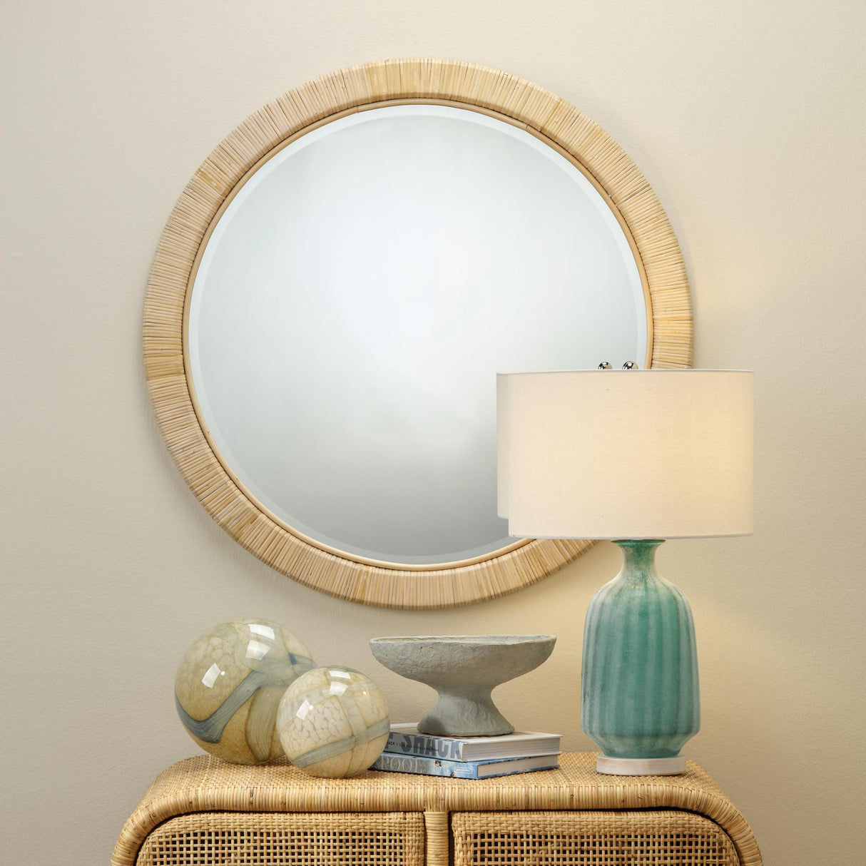 Jamie Young Ohana Rattan Round Mirror