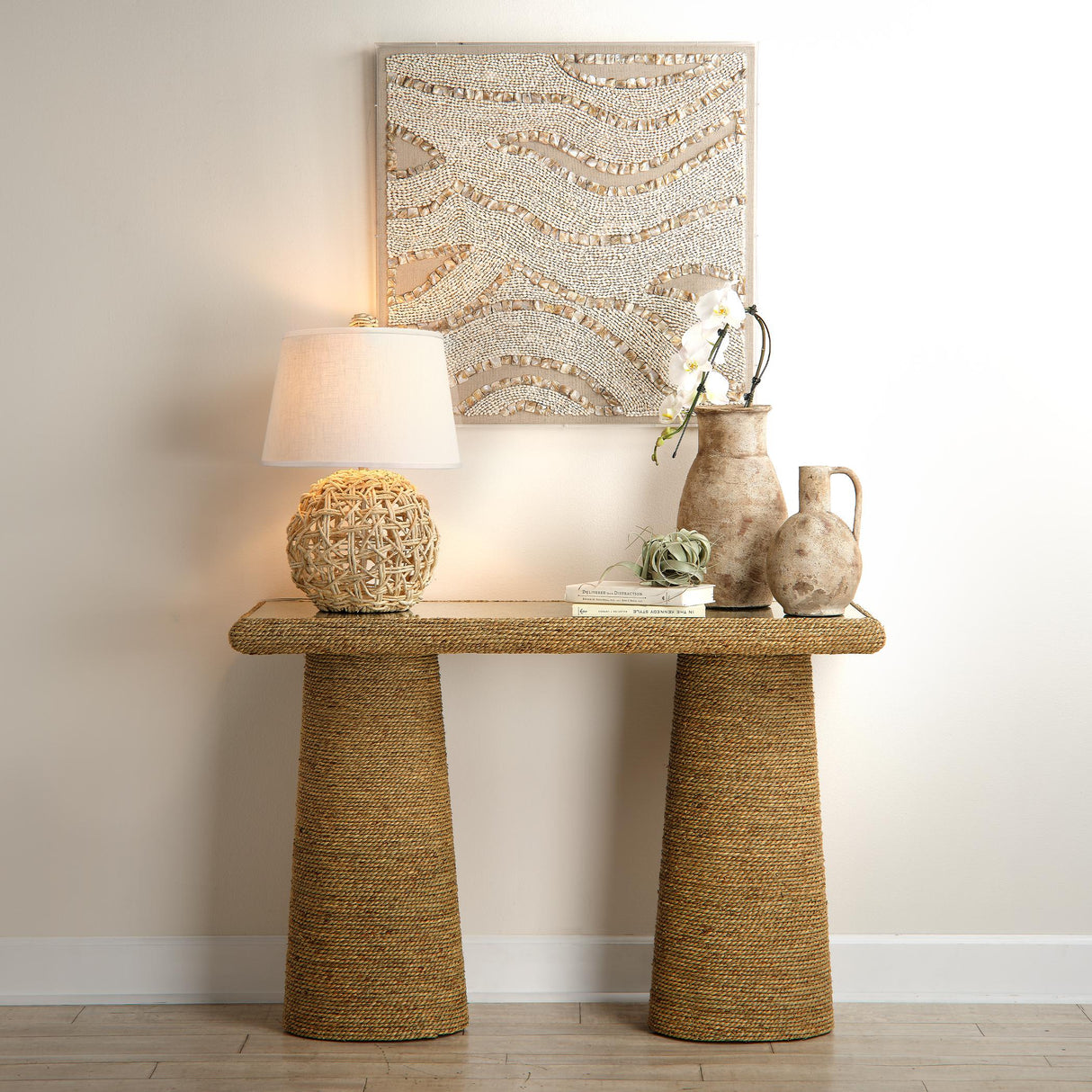 Jamie Young Maui Rope Table Lamp with Linen Shade