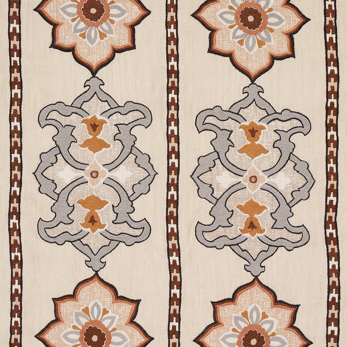 Schumacher Temara Hand Embroidered Print Natural Fabric
