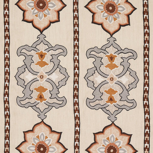 Schumacher Temara Hand Embroidered Print Natural Fabric