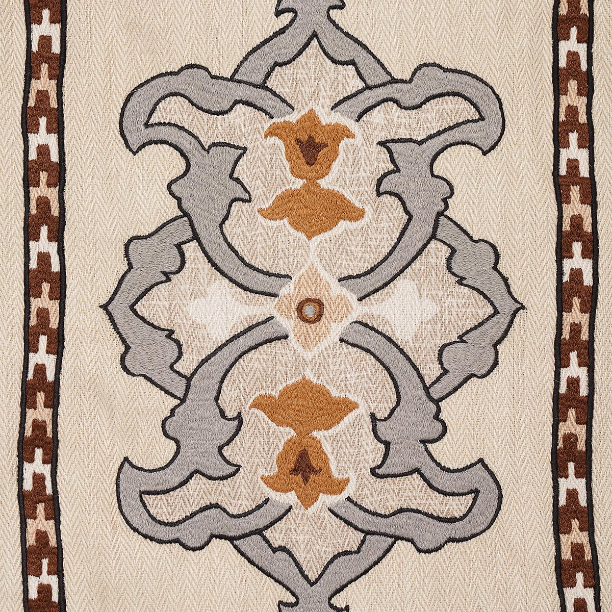 Schumacher Temara Hand Embroidered Print Natural Fabric