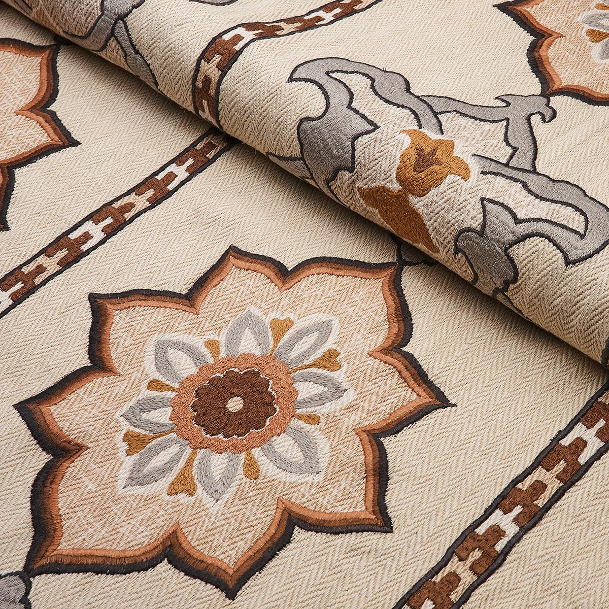 Schumacher Temara Hand Embroidered Print Natural Fabric