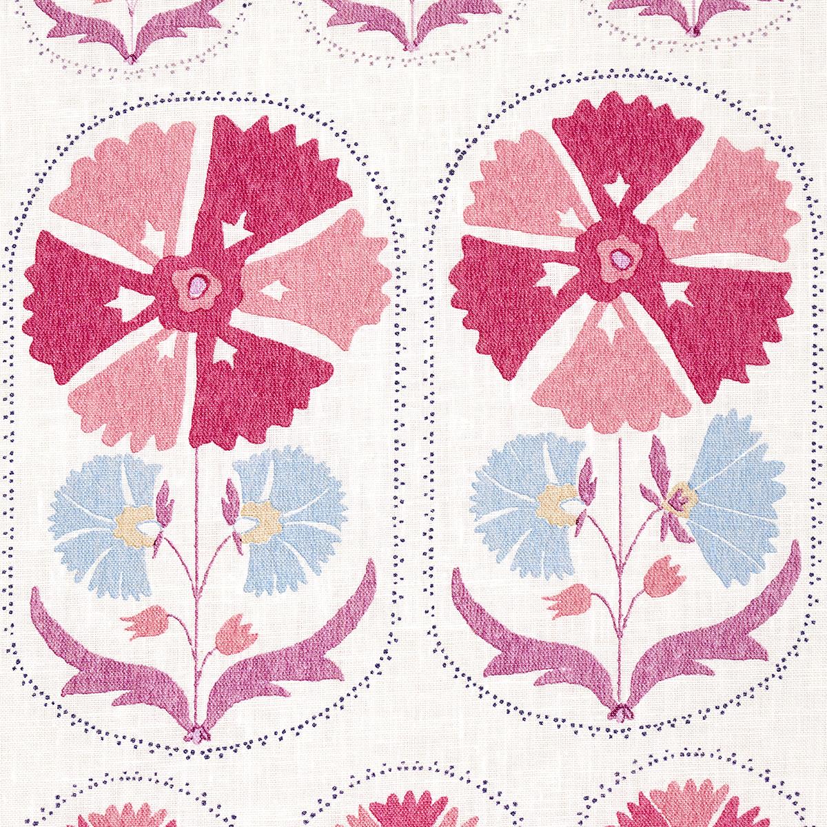 Schumacher Anjuna Floral Linen Print Mulberry Fabric