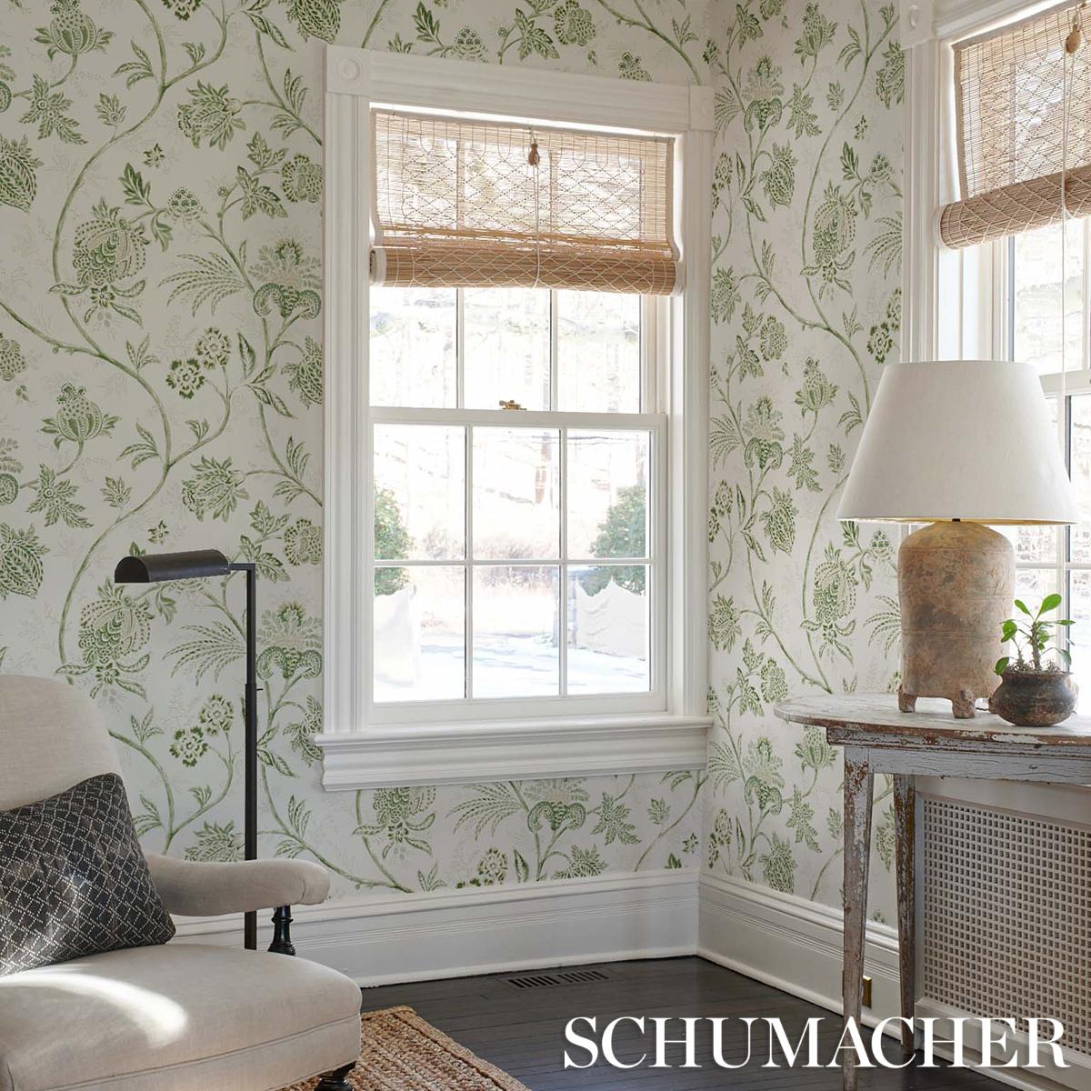 Schumacher Chinoiserie Vine Leaf Green Wallpaper