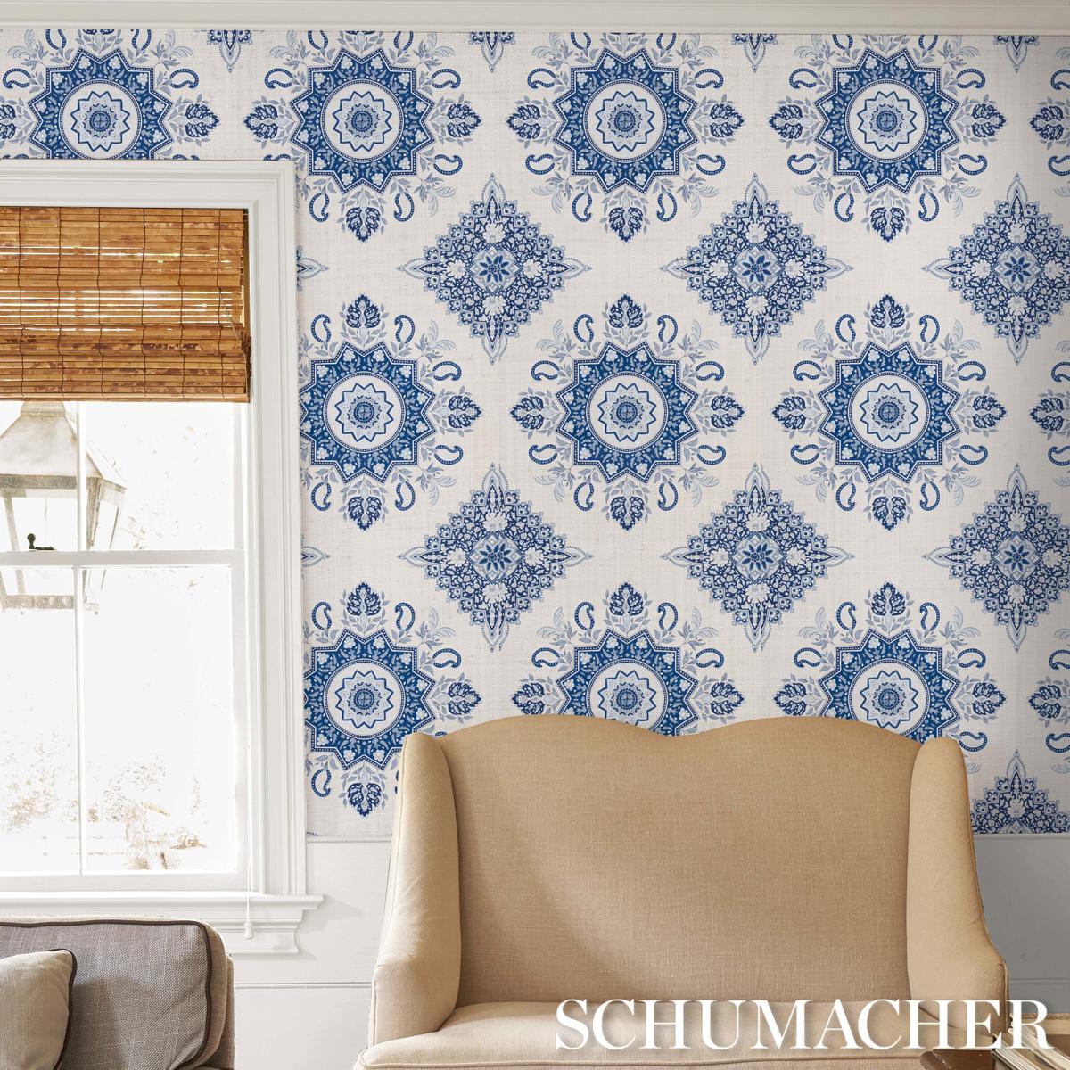Schumacher Montecito Medallion Indigo Wallpaper