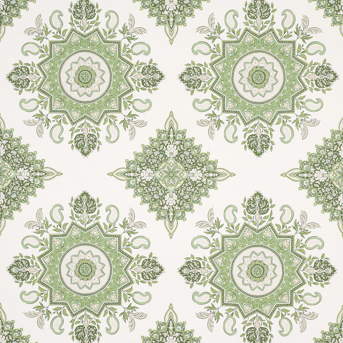 Schumacher Montecito Medallion Leaf Green Wallpaper