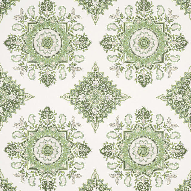 Schumacher Montecito Medallion Leaf Green Wallpaper