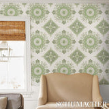 Schumacher Montecito Medallion Leaf Green Wallpaper