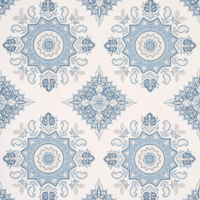 Schumacher Montecito Medallion China Blue Wallpaper