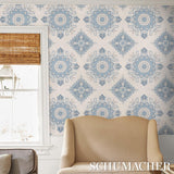 Schumacher Montecito Medallion China Blue Wallpaper