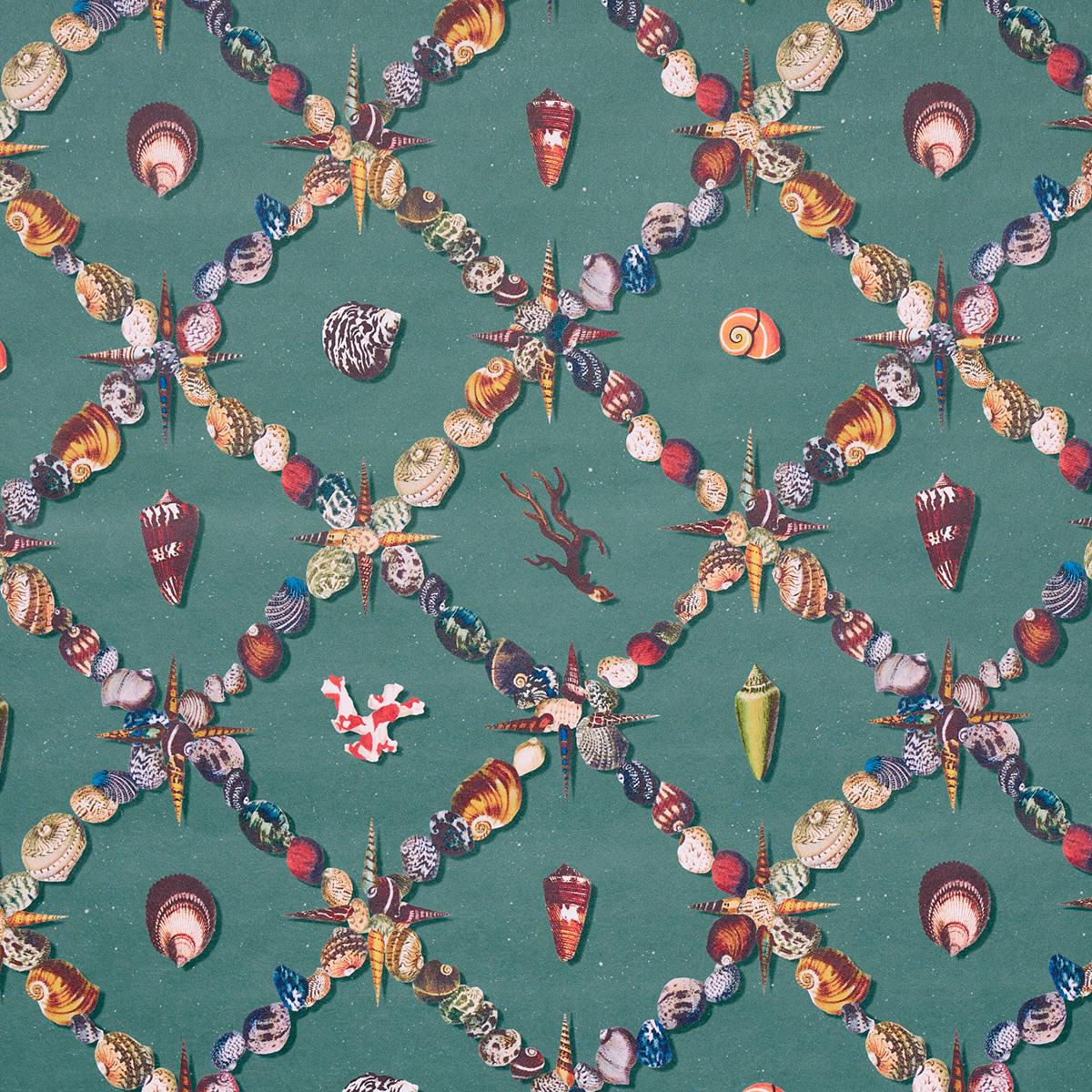 Schumacher Grotto Treillage Multi On Teal Wallpaper