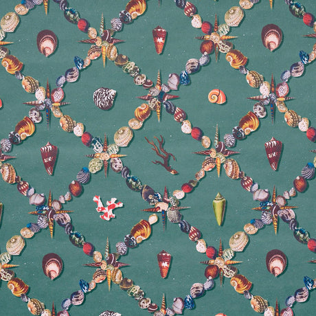 Schumacher Grotto Treillage Multi On Teal Wallpaper