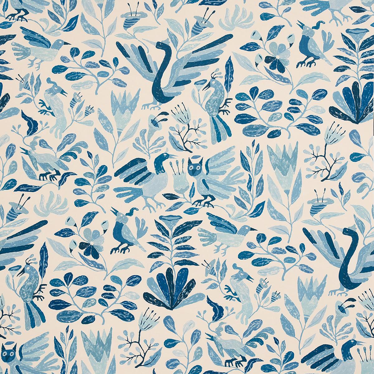 Schumacher Canopy Blue Birds Wallpaper