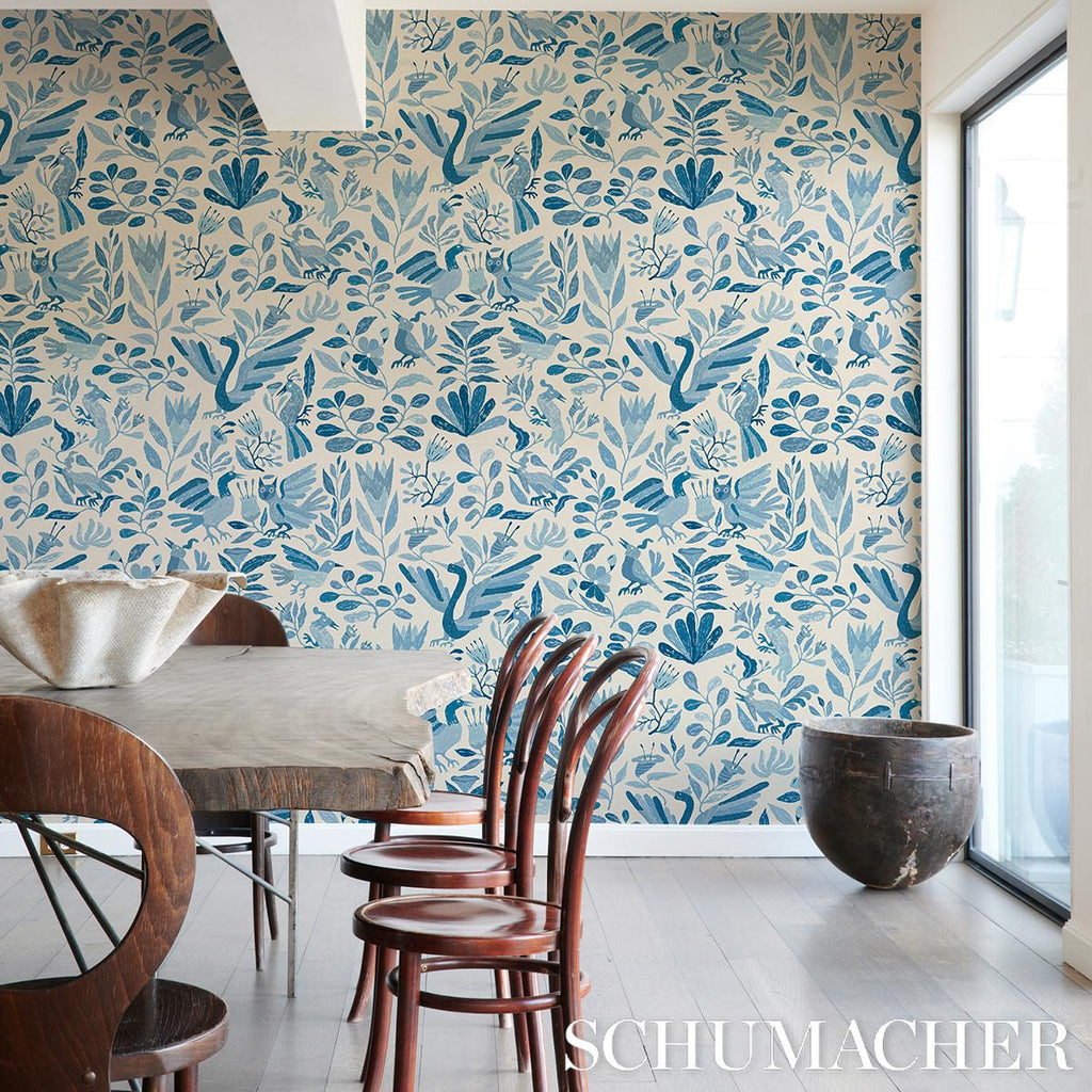 Schumacher Canopy Blue Birds Wallpaper