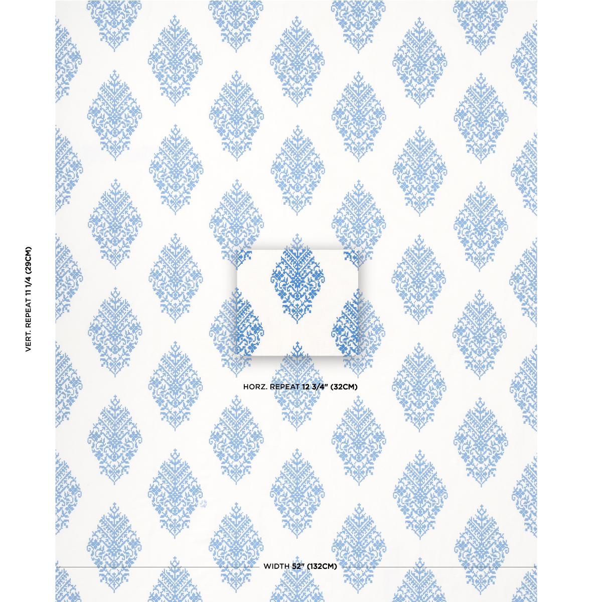 Schumacher Zinda Embroidery Blue On Ivory Fabric