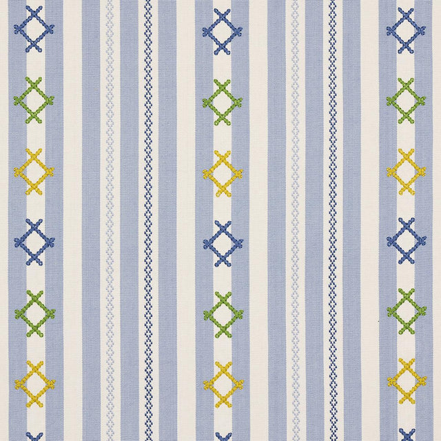 Schumacher Rhodes Stripe Sky Fabric