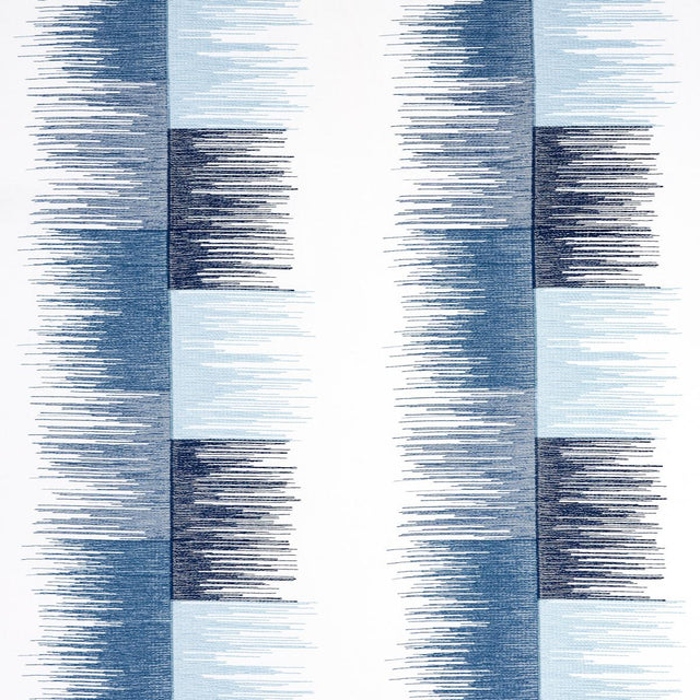 Schumacher Sunburst Stripe Embroidery Blue Fabric