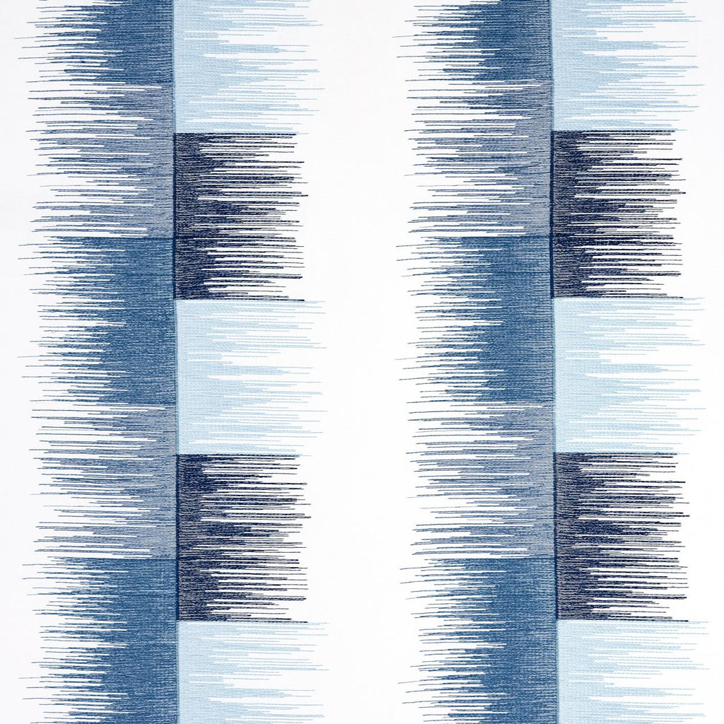 Schumacher Sunburst Stripe Embroidery Blue Fabric