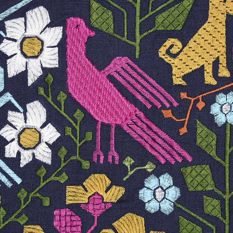 Schumacher Lupita Embroidery Multi On Navy Fabric
