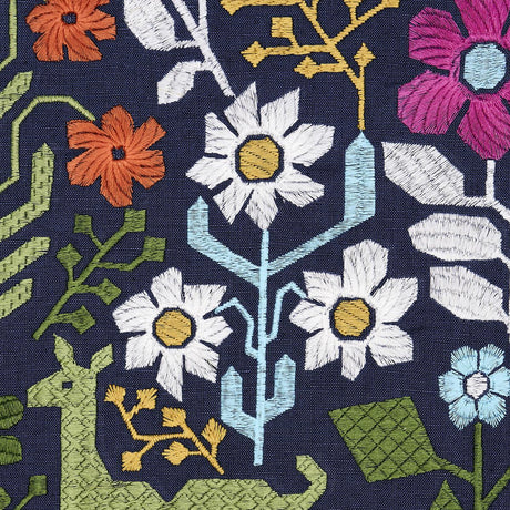 Schumacher Lupita Embroidery Multi On Navy Fabric