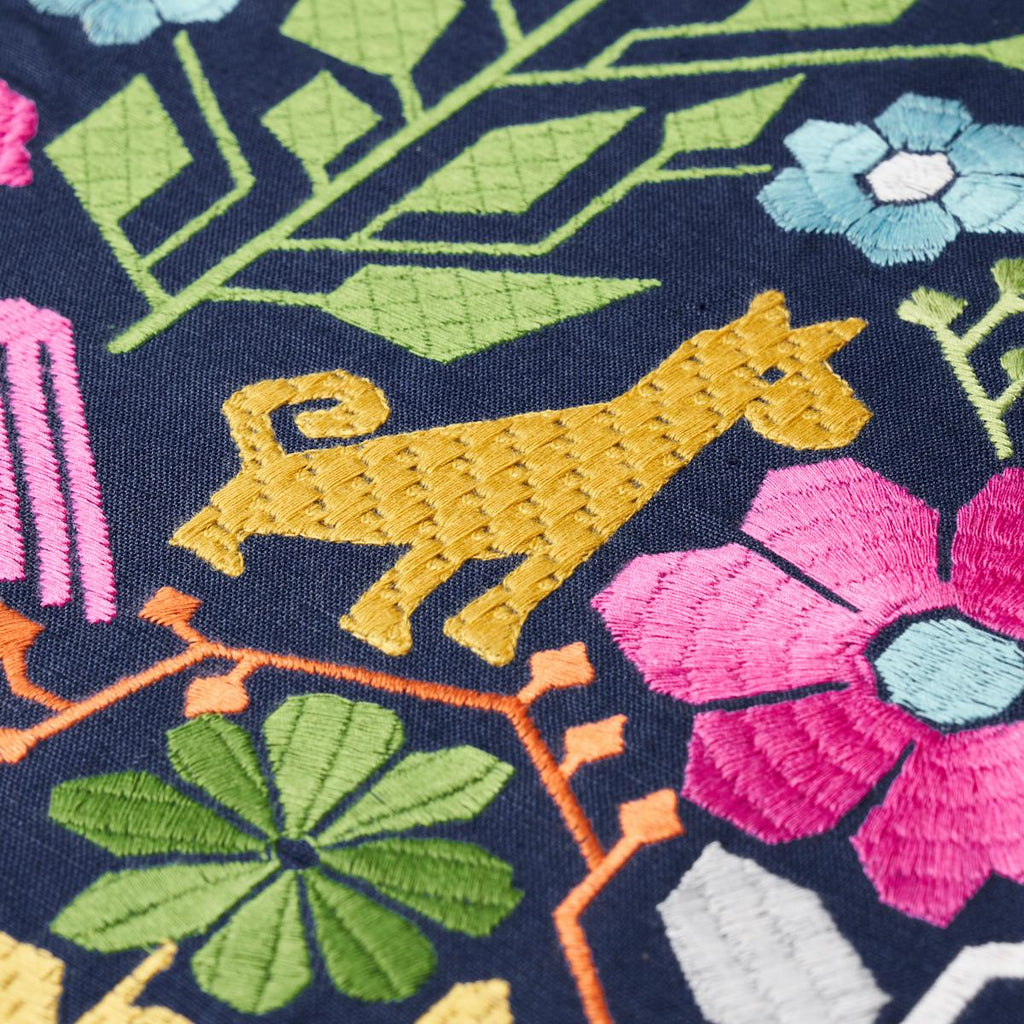 Schumacher Lupita Embroidery Multi On Navy Fabric