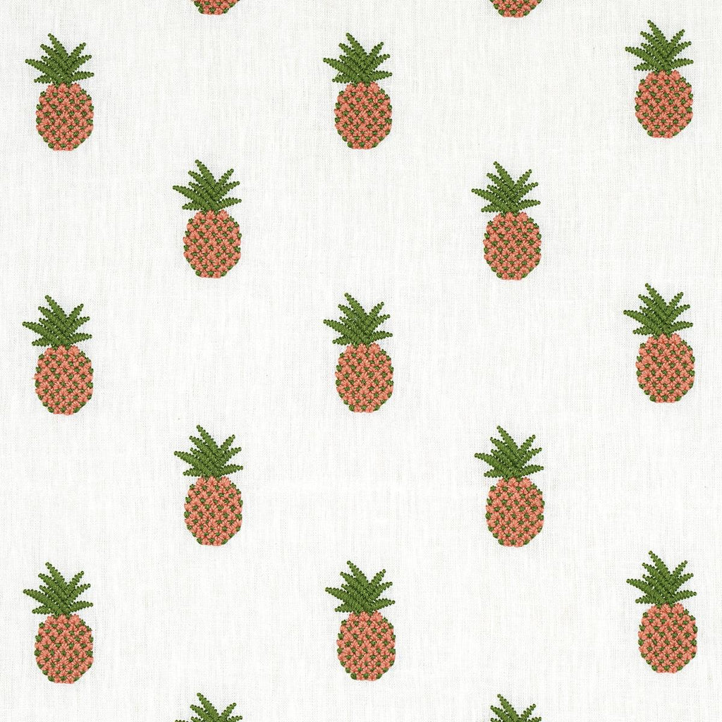 Schumacher Pineapple Embroidery Apricot On Ivory Fabric