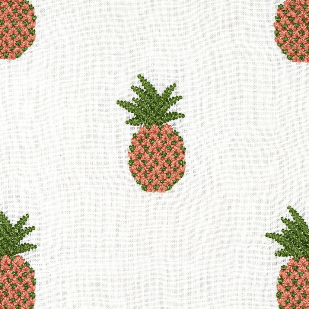 Schumacher Pineapple Embroidery Apricot On Ivory Fabric