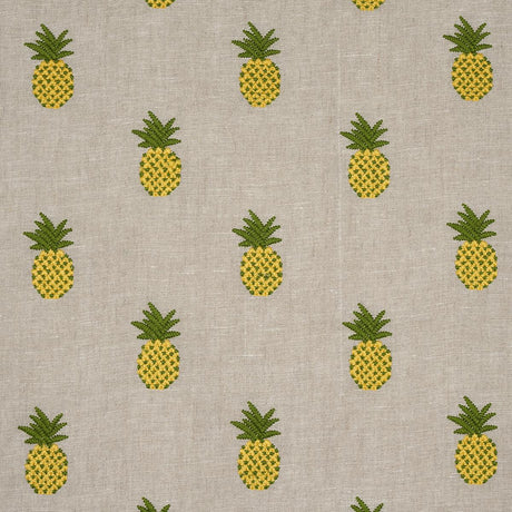 Schumacher Pineapple Embroidery Green On Natural Fabric