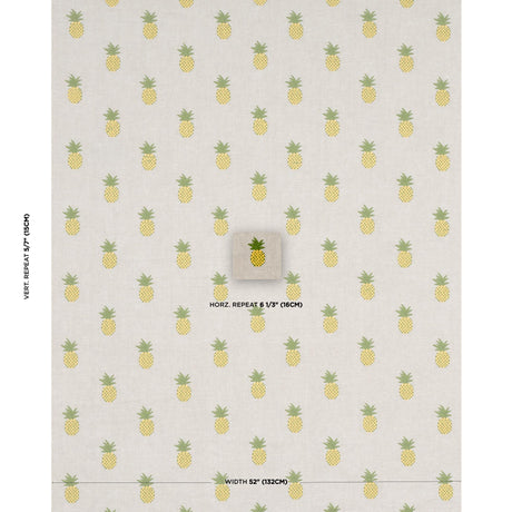 Schumacher Pineapple Embroidery Green On Natural Fabric