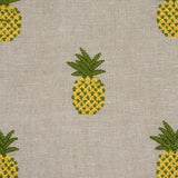 Schumacher Pineapple Embroidery Green On Natural Fabric