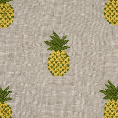 Schumacher Pineapple Embroidery Green On Natural Fabric