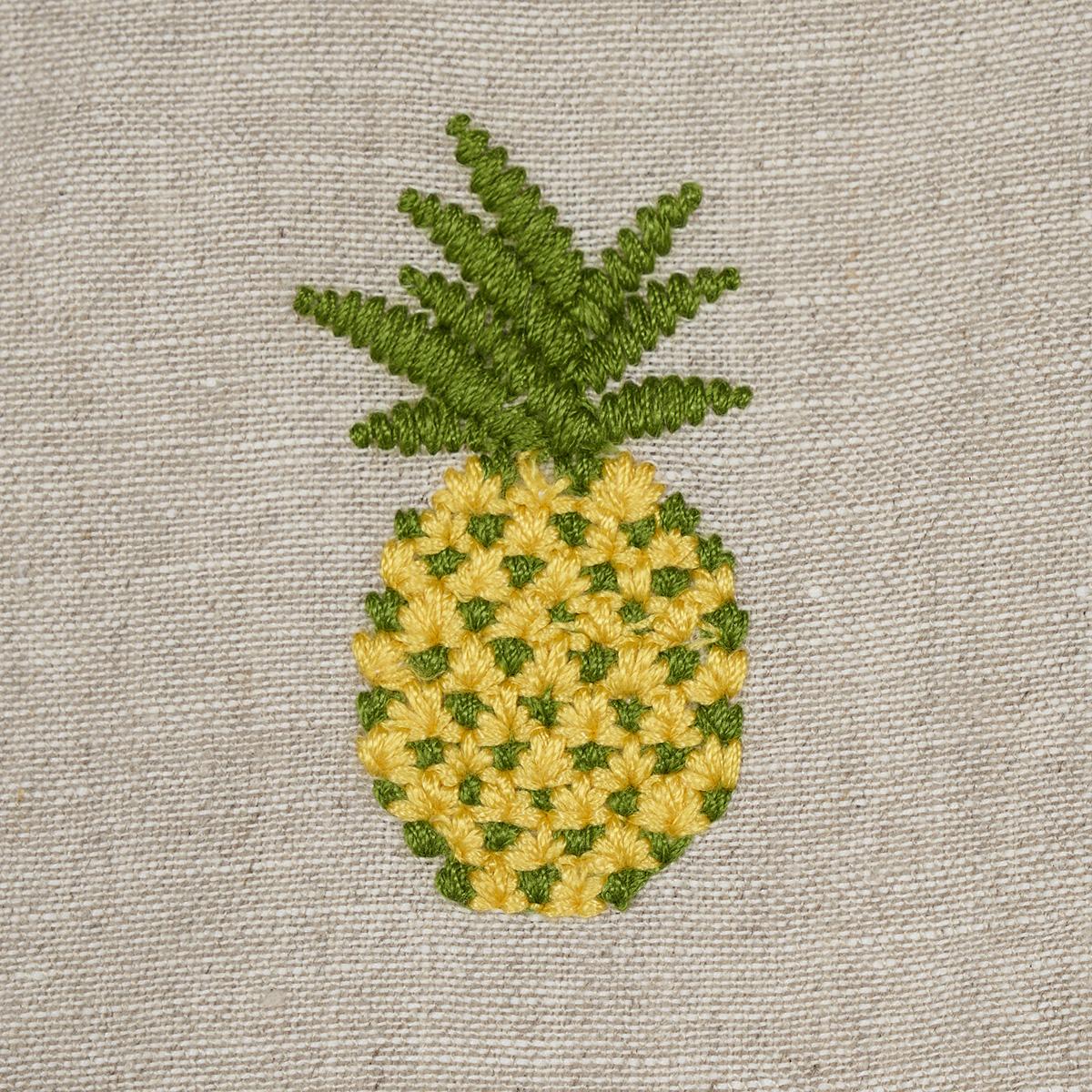 Schumacher Pineapple Embroidery Green On Natural Fabric