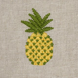 Schumacher Pineapple Embroidery Green On Natural Fabric