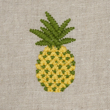 Schumacher Pineapple Embroidery Green On Natural Fabric