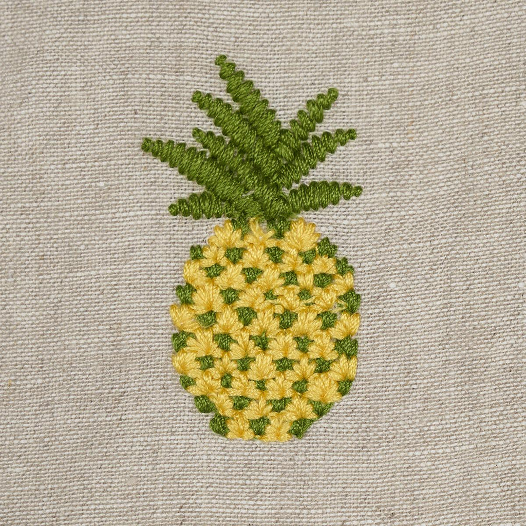 Schumacher Pineapple Embroidery Green On Natural Fabric