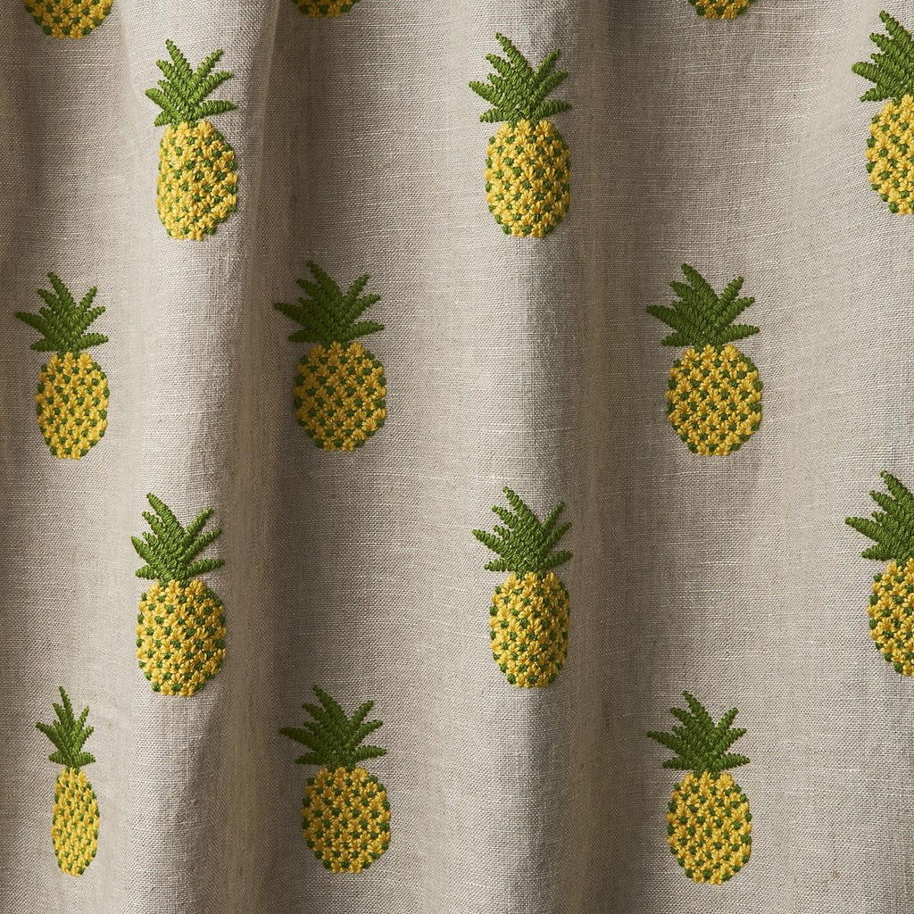 Schumacher Pineapple Embroidery Green On Natural Fabric