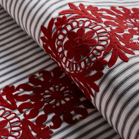 Schumacher Joelle Stripe Red On Black Fabric