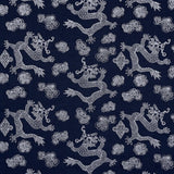 Schumacher Dragon Embroidery Navy Fabric