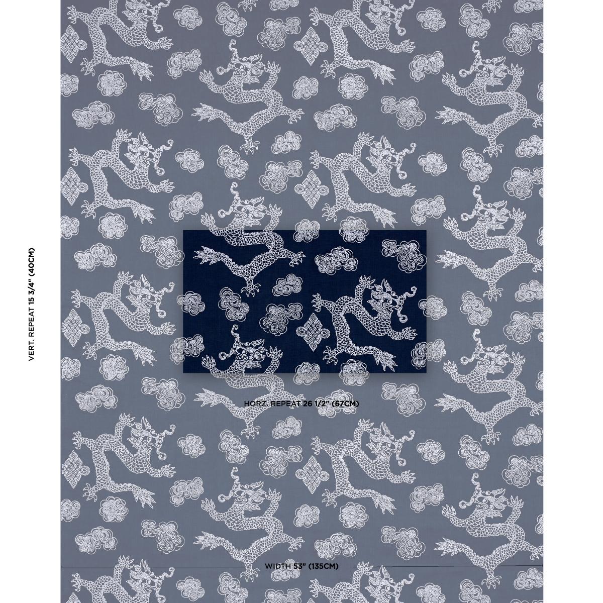 Schumacher Dragon Embroidery Navy Fabric