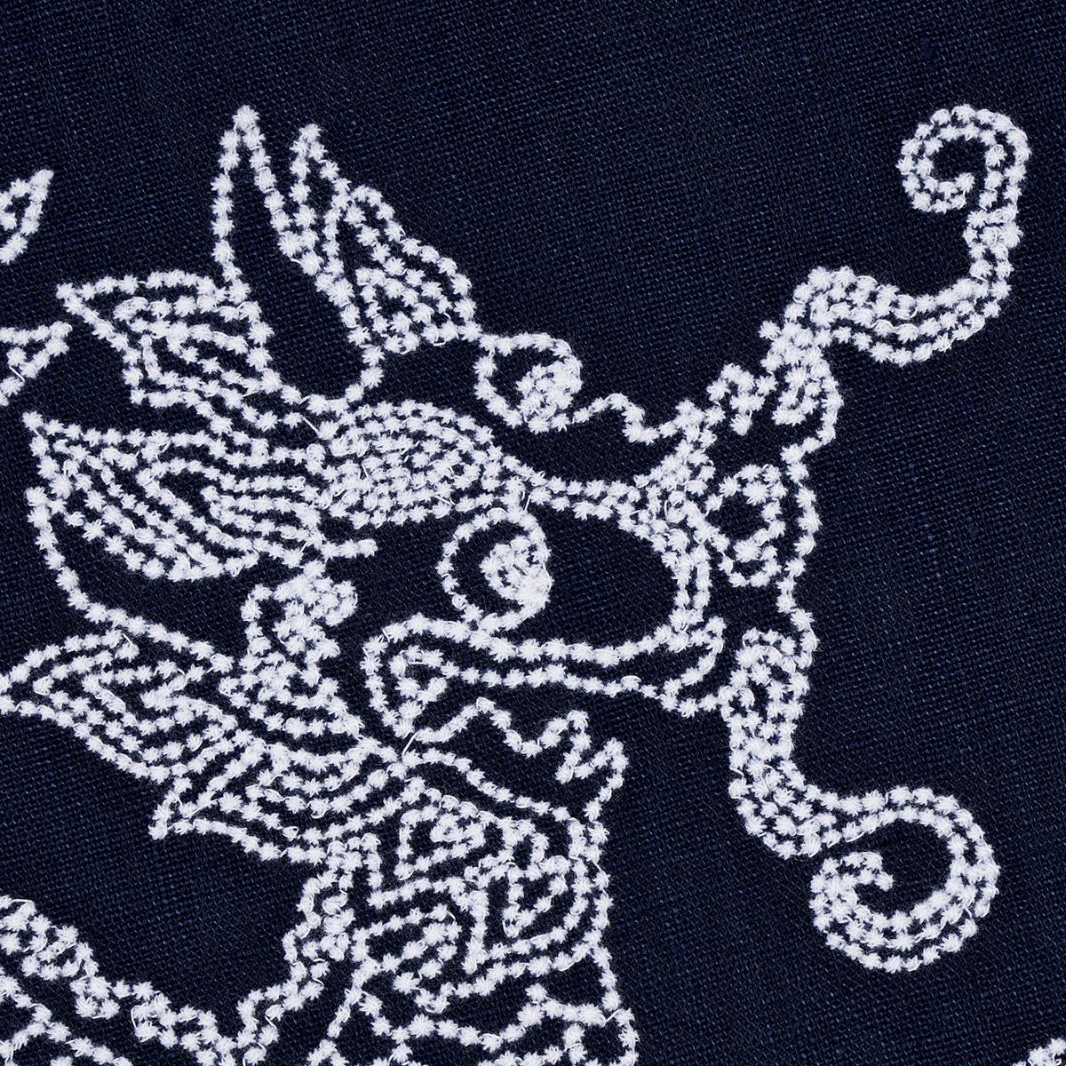 Schumacher Dragon Embroidery Navy Fabric