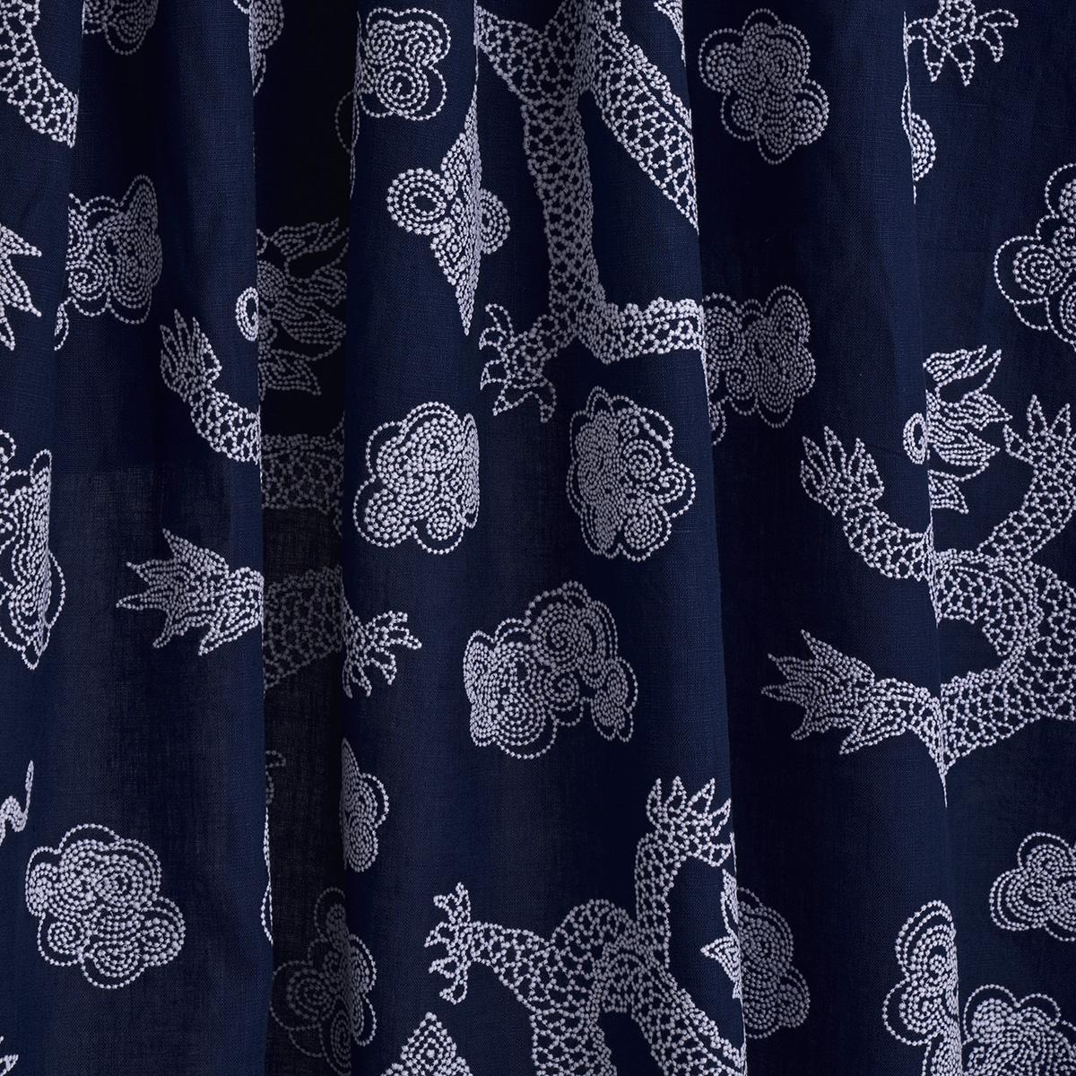 Schumacher Dragon Embroidery Navy Fabric