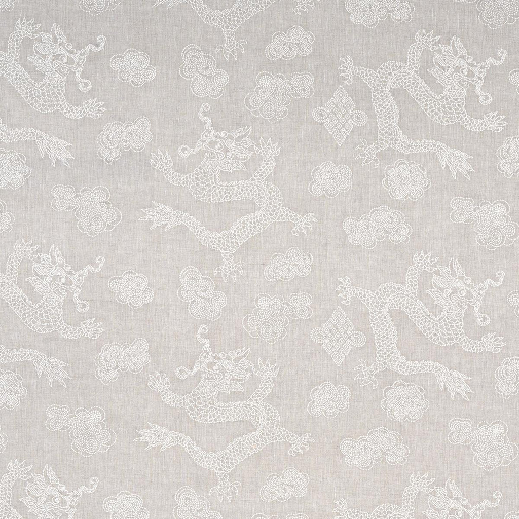 Schumacher Dragon Embroidery Ivory On Natural Fabric