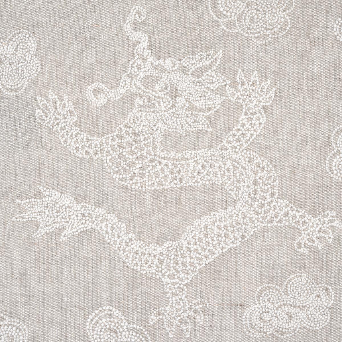 Schumacher Dragon Embroidery Ivory On Natural Fabric